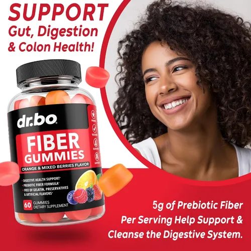 Vista 4 de DR. BO Fiber Gummies - Limpiador de colon y jengibre, sabroso suplemento de fibra prebiótica gomosa, apoyo para el movimiento intestinal
