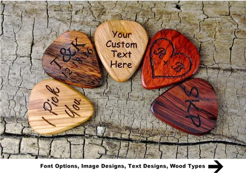 Vista 5 de Custom Wood Guitar Pick - Handmade Wood Guitar Pick - Engraved Wooden Guitar Pick- Personalized Wood Guitar Pick - 1 Wood Guitar Pick