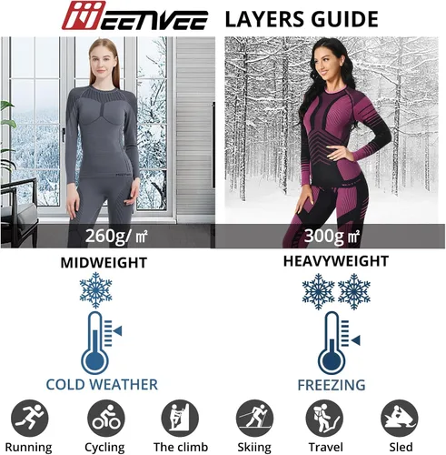 Vista 8 de MEETWEE Ropa interior térmica para mujer, Long Johns Ski para clima frío, capa base, cálida parte superior e inferior de invierno para correr