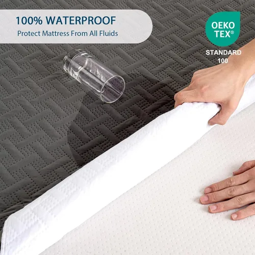 Vista 2 de Protector de colchón impermeable transpirable sin ruido, funda de colchón de cama tamaño individual con bolsillo profundo de 6 a 15 pulgadas