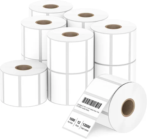 Vista 9 de Etiqueta térmica directa de 2 x 1 pulgadas, papel para códigos de barras, franqueo, dirección, perforada y compatible con impresoras Rollo, Zebra