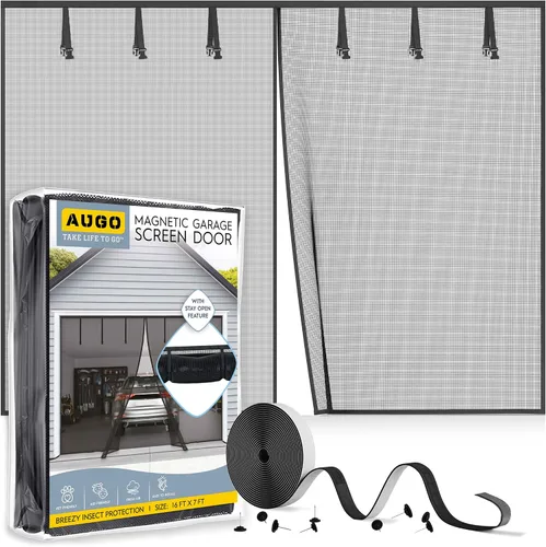 Vista 11 de AUGO Puerta de garaje con cierre magnético – Puerta mosquitera de garaje para 1 coche desplegable – Malla magnética para puerta – Parte inferior