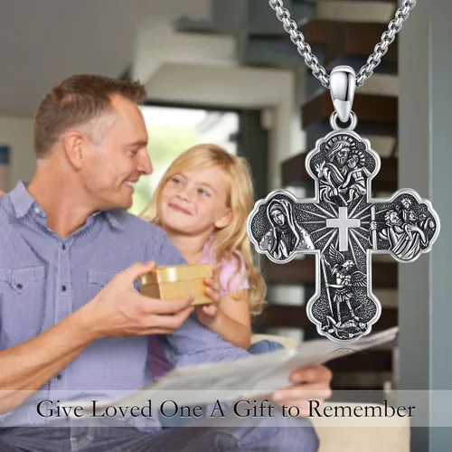Vista 2 de Collar con colgante de San MiguelSan CristóperSan SebastiánGuadalupeÁngel de la GuardaSanta MuerteJudeJoseph para hombres y mujeres, plata de ley