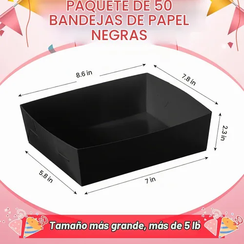 Vista 3 de Uiifan 50 bandejas de papel extra grandes para servir alimentos, 5 libras Negro