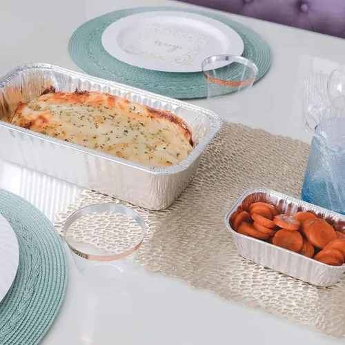 Vista 5 de Pan desechable de aluminio de 5 libras con tapa de aluminio para hornear pasteles, pastel de carne y lasaña (10)