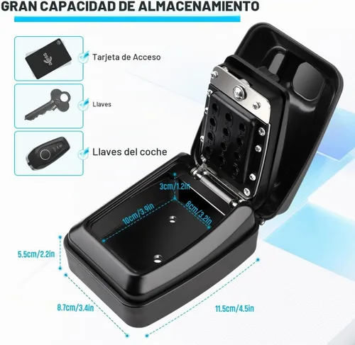 Vista 5 de Caja de bloqueo de llaves TEUEN para exterior, caja de bloqueo resistente impermeable con montaje en pared para llave de casa, caja de seguridad