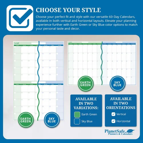 Vista 4 de PlanetSafe - Calendario horizontal de 60 días borrable en húmedo y seco, gran calendario de pared, ideal para el hogar, la oficina y las escuelas