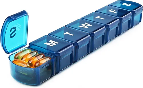 Vista 12 de Organizador semanal de pastillas XL de 7 días, dispensador jumbo de 1 semana una vez al día, MOLN HYMY contenedor diario de medicina