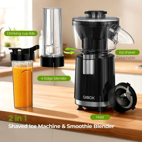 Vista 9 de QIBOX Máquina de Conos de Nieve y Licuadora de Batidos 2 en 1, Potente Máquina de Hielo Raspado de 700W, Máquina de Granizados, Preparador
