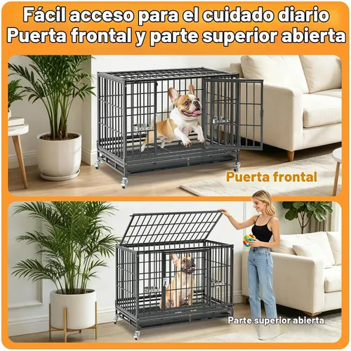 Vista 5 de Homey Pet Jaula apilable resistente de 37 pulgadas con ruedas para perros