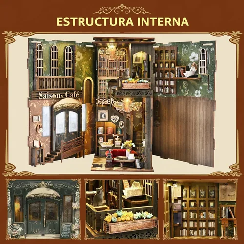 Vista 5 de CCCDF Kit de Rincón de Libros para Adultos y Adolescentes, Kit de Casa de Muñecas en Miniatura DIY Rompecabezas de Madera 3D Booknook Sujetalibros