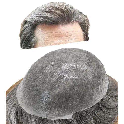 Vista 8 de Pieza de pelo para hombre, sistema de reemplazo de cabello de piel ultra fina para hombres, pieza de pelo de tupé para hombres, cabello humano real