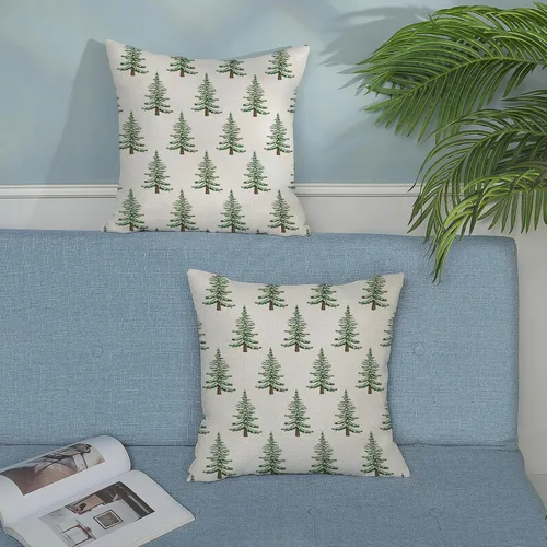 Vista 5 de Juego de 2 fundas de almohada de Navidad de 18 x 18 pulgadas, decoración de árbol de Navidad, fundas de almohada decorativas de invierno