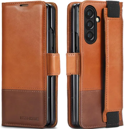 Vista 43 de KEZiHOME Funda tipo cartera de piel auténtica para Samsung Galaxy Z Fold 6 Negro