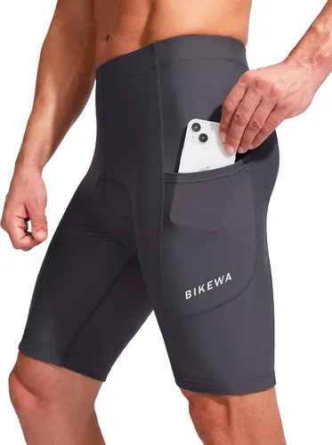 Vista 2 de Bikewa Pantalones cortos de ciclismo para hombre con acolchado 3D ropa interior de ciclismo para montar en carretera MTB bicicleta UPF 50 bolsillos