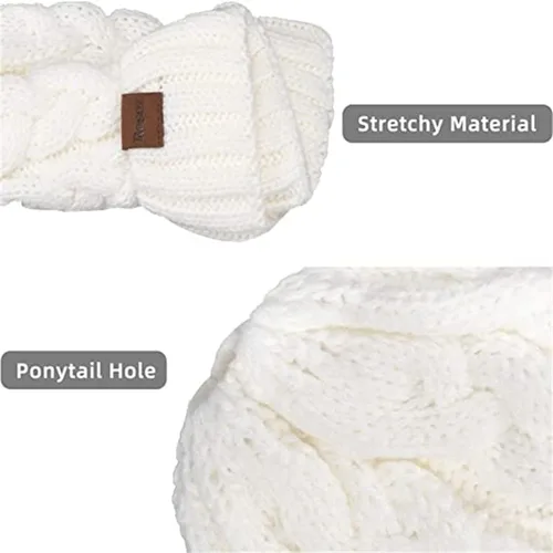 Vista 7 de Rosoz Gorro de cola de caballo para mujer, gorro cálido de invierno, suave, elástico, de punto trenzado, para moño alto