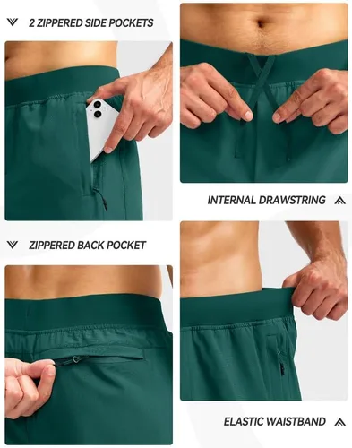 Vista 4 de Pudolla Pantalones cortos de entrenamiento para hombre con 3 bolsillos con cremallera, ligeros de 7 pulgadas, pantalones cortos de gimnasio