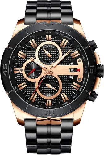 Vista 11 de FANMIS Relojes de lujo para hombre, cronógrafo de negocios, impermeable, de acero inoxidable, analógico, de cuarzo, reloj de pulsera