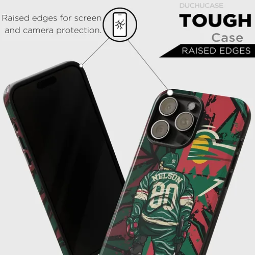 Vista 4 de Funda protectora personalizada con nombre y número de jugador de arte de hockey sobre hielo, compatible con iPhone 16, 15, 14, 12, 13, 11 X, XR, XS
