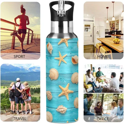 Vista 5 de Insulated Water Bottle 20 Oz, BPA-Free Sports Water Bottle for Gym Outdoor Travel School, Seashells