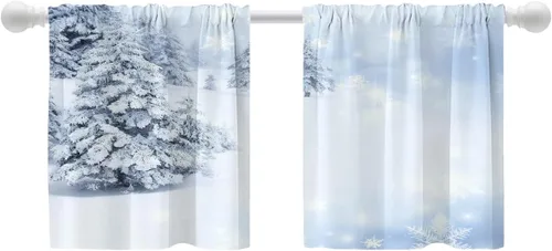 Vista 39 de Shrahala Abstract Colorful Blackout Curtain Tiers, Modern Ative Kitchen Valance Light Blocking Tier Drapes with Rod Pocket, 2 Pack 26 X 24 in