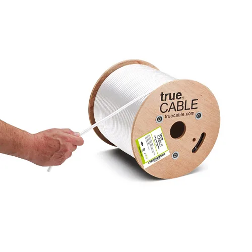 Vista 8 de trueCABLE RG6 Coaxial de doble blindaje, 500 pies, Negro, clasificado como elevador (CMR/CATVR/CL2), Cable coaxial de conductor de cobre desnudo