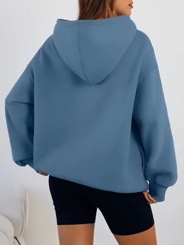 Vista 4 de Trendy Queen Sudaderas con capucha de gran tamaño para mujer, cómodas sudaderas de otoño a la moda 2025, trajes casuales de forro polar con bolsillos