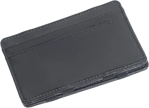 Vista 3 de Cartera delgada minimalista de cuero con clip mágico para hombre Negro