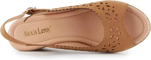 Vista 3 de Alexis Leroy tacón de cuña recortado Vamp Peep Toe Slingback sandalias de mujer