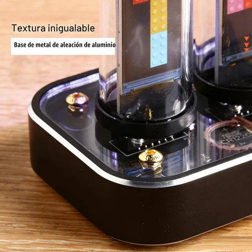 Vista 7 de Reloj Nixie, tubo de imitación brillo IPS base de aleación de aluminio, soporte de carga de imágenes personalizadas, interruptor de 12/24 horas, 40