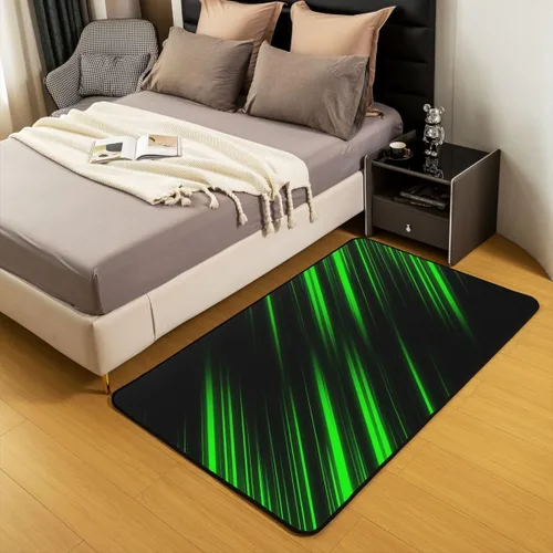 Vista 5 de jejeloiu Alfombra abstracta de arte moderno, alfombra de sala de estar para niños, niñas, mujeres, hombres, verde neón, negro, decoración