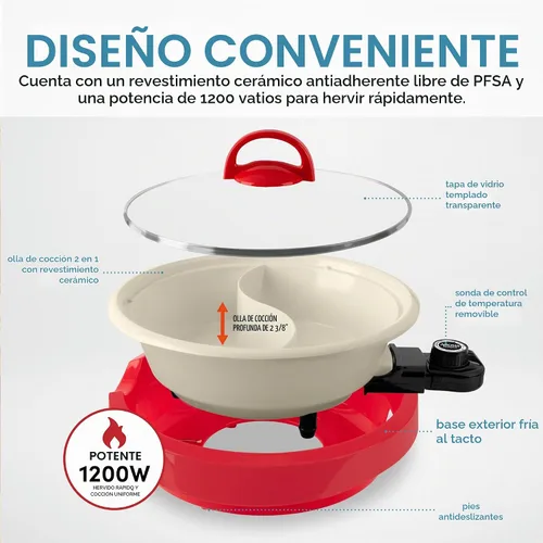 Vista 3 de AROMA® Olla eléctrica dividida Shabu Shabu con olla recubierta de cerámica sin PFAS (2.5 cuartos de galón)