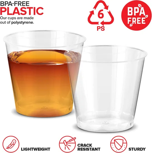 Vista 3 de Stock Your Home Paquete de 100 vasos de chupito de plástico (1 onza), vasos desechables transparentes para chupitos de gelatina, degustación