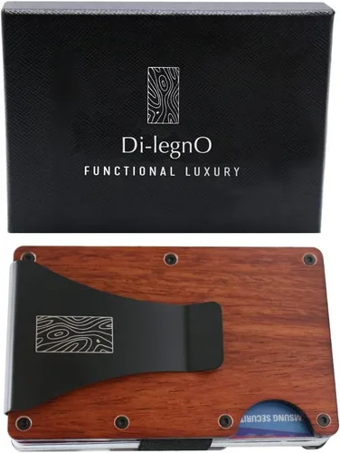 Vista 5 de Billetera delgada de madera recicladatarjetero con clip para dinero, bloqueo RFID, Madera de cerezo, Madera