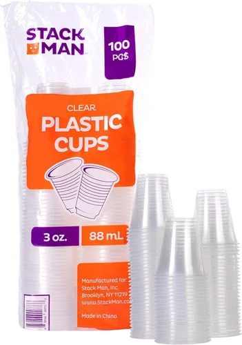 Vista 9 de Stack Man Caja de vasos desechables de plástico transparente de 2,500 – 3 onzas, paquetes de 100 unidades (25/100)