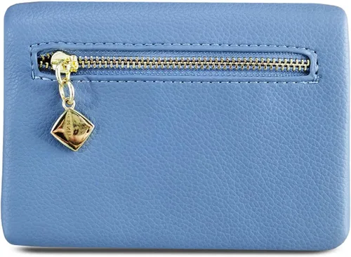 Vista 6 de Billeteras para mujer, billetera pequeña Rfid para mujer, billetera de cuero plegable con cremallera extraíble, Azul, Cartera para mujer
