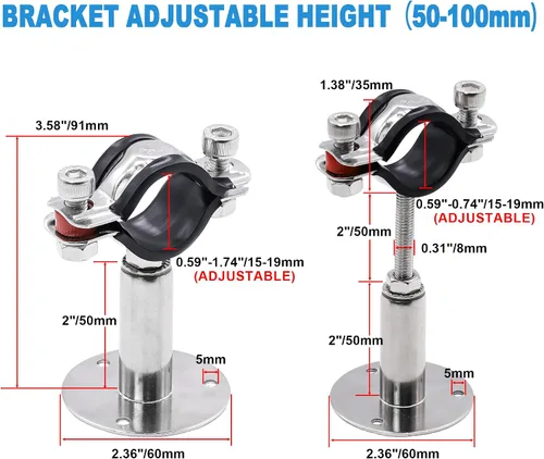 Vista 2 de Paquete de 2 soportes de tubo, abrazadera de tubo de montaje en pared y techo de acero inoxidable 304 con anillo colgante y tornillos para tubo