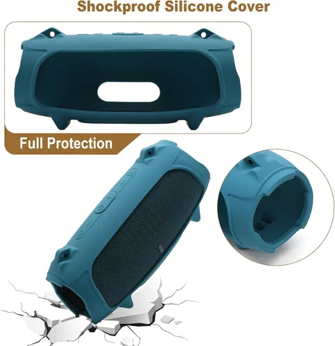 Vista 8 de Funda de silicona para altavoz portátil JBL Charge 5, funda protectora de transporte de viaje con soporte para correa de hombro, cubierta de Negro