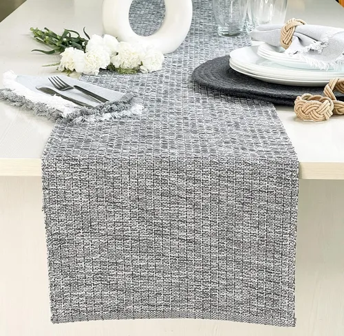 Vista 5 de CHARDIN HOME Camino de mesa negro de algodón reciclado, camino acanalado sólido de 13 x 72 pulgadas, ideal para uso diario, fiestas, cenas