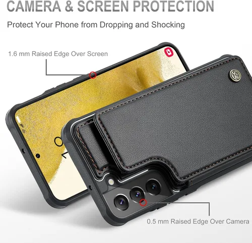 Vista 4 de Vinich Funda tipo cartera para Samsung Galaxy S22 Plus con tarjetero y ranuras de crédito con bloqueo RFID, función atril, a prueba de golpes