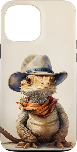 Vista 23 de iPhone 16 Lindo dragón barbudo Beardie con un estuche de sombrero de vaquero