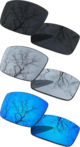 Vista 28 de 3 Pair Polarized Replacement Lenses for Oakley Gascan OO9014 Pack Cromo negro y plateado y oro de 24 quilates