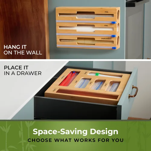 Vista 6 de Organizador de cajones de cocina, organizador de bolsas de almacenamiento de sándwiches 9 en 1 y dispensador de papel de aluminio, se adapta a un