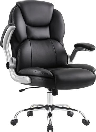 Vista 7 de IWMH Silla de oficina ejecutiva, silla ergonómica de escritorio grande y alta, silla de piel sintética con respaldo alto y reposabrazos abatibles