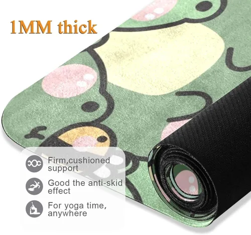 Vista 5 de Cute Chubby Frog Yoga Mat, 71 x 26 Inch Non-slip Yoga Mats Folding Travel Exercise Mat Indoor Outdoor Gym Pilates with Storage Bag for Women Men