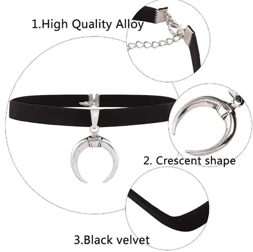 Vista 3 de Kercisbeauty - Gargantilla de terciopelo negro para mujer, collar con luna de plata