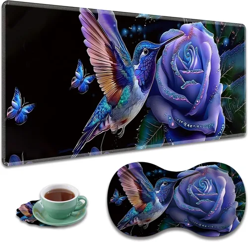 Vista 14 de Alfombrilla de mouse grande para juegos + reposamuñecas + posavasos combinados, 31.5 x 11.8 pulgadas, tapete de extensión antideslizante duradero