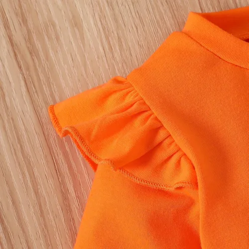 Vista 6 de Noubeau My 1st Halloween Baby Girl Outfits Ruffle Pumpkin Print Túnica Drees Camisa Pantalones Rayas Legging Otoño Invierno Ropa