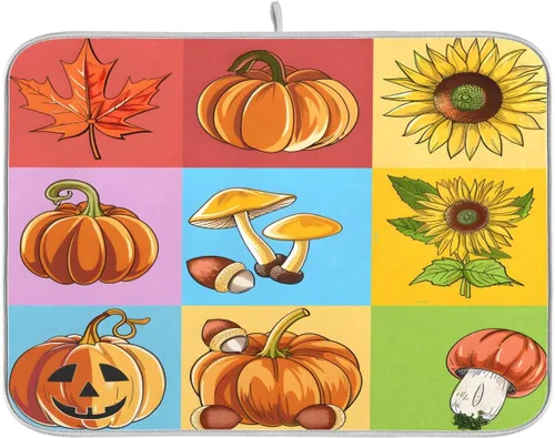 Vista 14 de Tapete de secado de platos, girasoles en madera, tapete de secado reversible absorbente de flores, tapete de secado de platos, tapete para secar