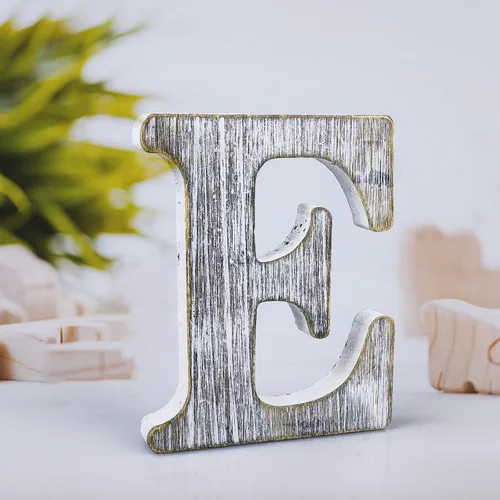 Vista 11 de Letras de madera rústica sin terminar de 4 pulgadas para decoración de pared, letras decorativas de pie en rodajas, decoración de tablero